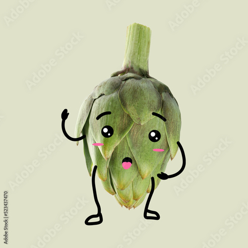 Funny artichoke on light ba...