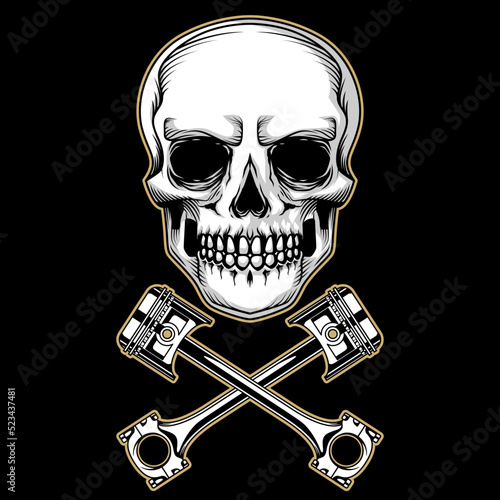 Premium skull and crossed piston vector illustration