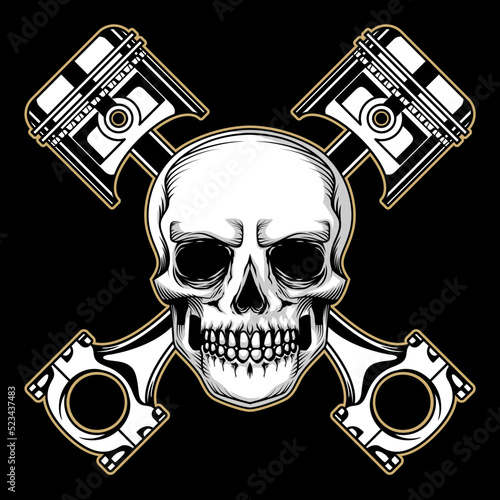 Premium skull and crossed piston vector illustration