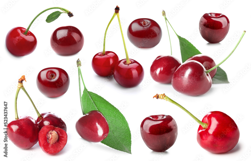 Set of sweet cherries isolated on white Set of sweet cherries isolated on white
