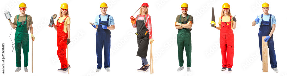 Set of carpenters on white background Set of carpenters on white background