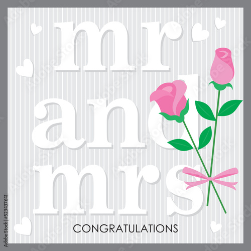 happy wedding card with mr and mrs text and rose flower