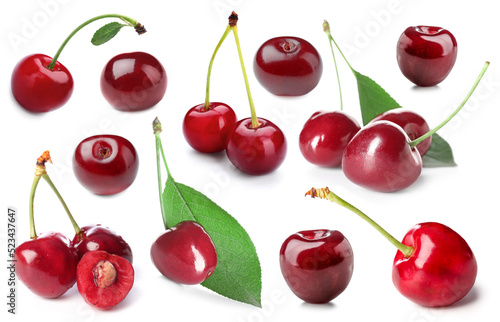 Set of sweet cherries isolated on white