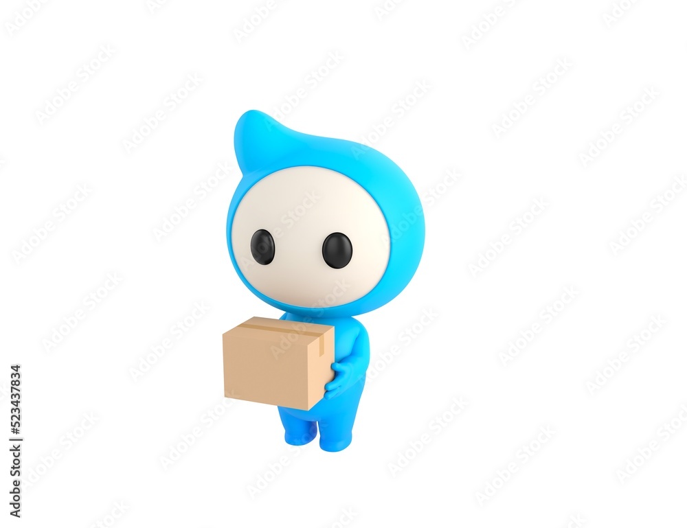 Blue Monster character carrying a package in 3d rendering. Blue Monster character carrying a package in 3d rendering.