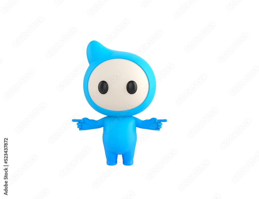 Blue Monster character pointing finger two side in 3d rendering. Blue Monster character pointing finger two side in 3d rendering.