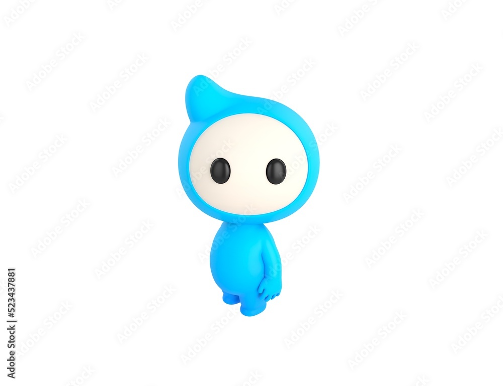 Blue Monster character standing and look up to camera in 3d rendering.