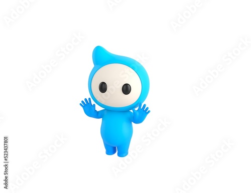 Blue Monster character raising hands and showing palms in surrender gesture in 3d rendering. © Baria