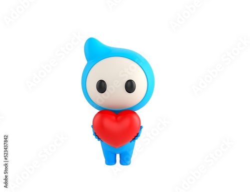 Blue Monster character giving red heart in 3d rendering. © Baria