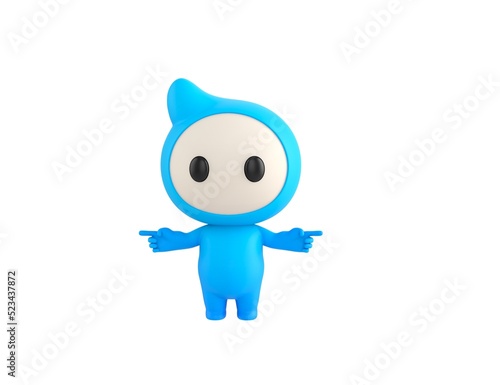 Blue Monster character pointing finger two side in 3d rendering. © Baria