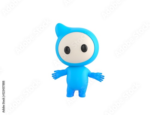 Blue Monster character spreading his hands in 3d rendering.