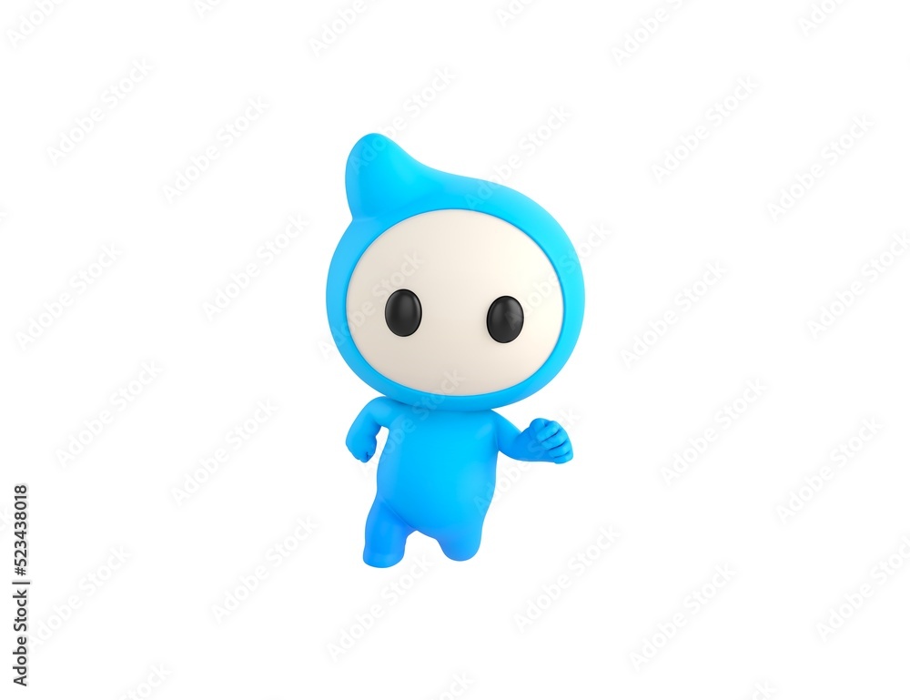 Blue Monster character running front view in 3d rendering.