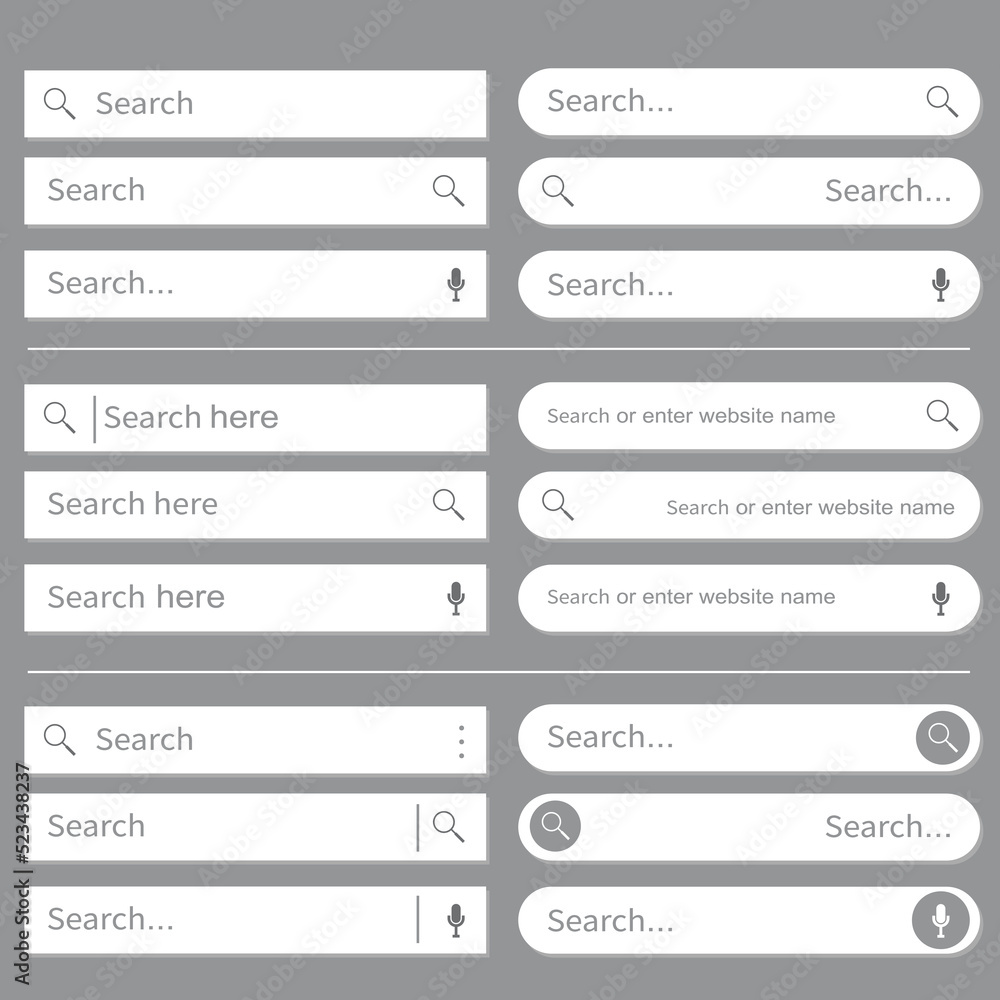 Search Bar. Search Address and navigation bar icon. Collection of search form templates for websites