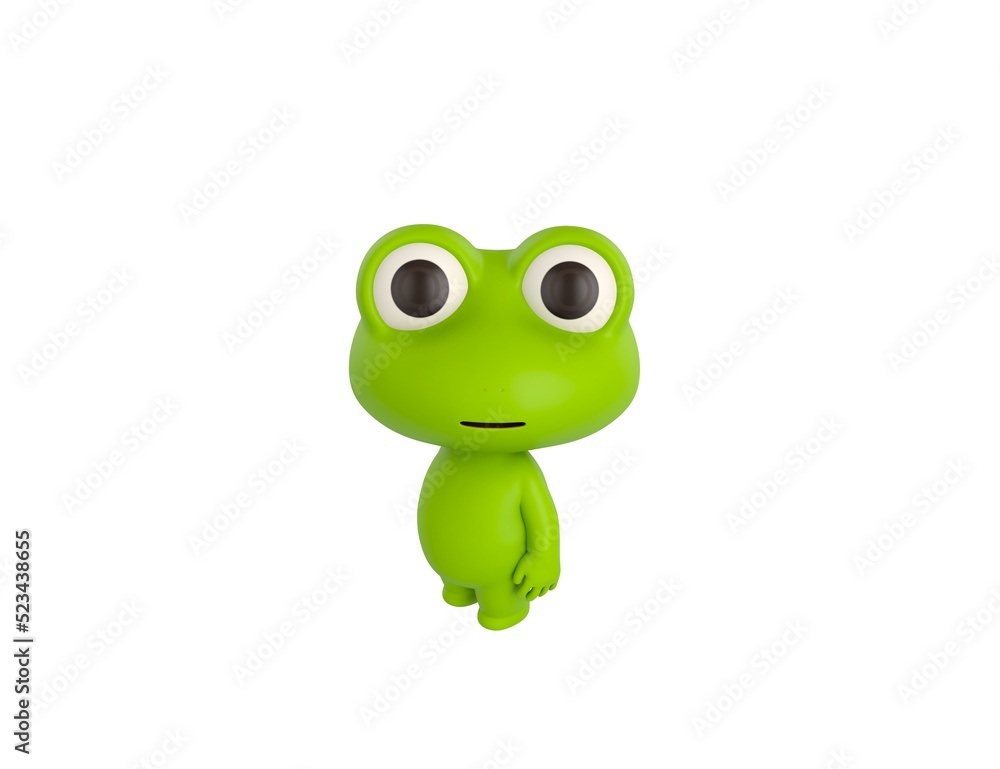 Fototapeta premium Little Frog character standing and look up to camera in 3d rendering.