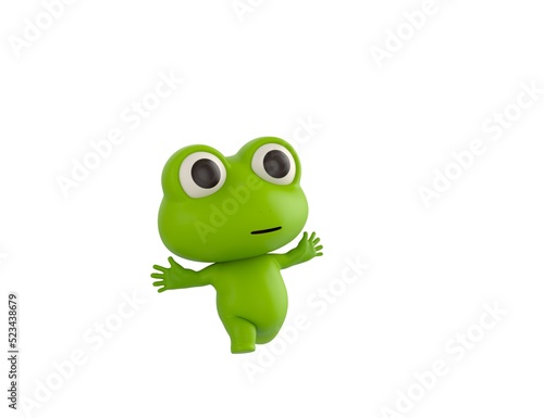 Little Frog character running happily in 3d rendering.