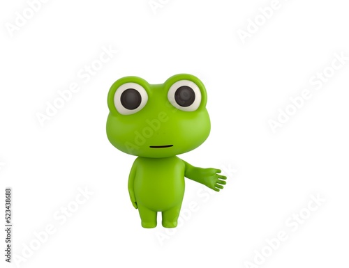 Little Frog character giving his hand in 3d rendering.
