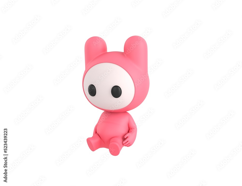 Fototapeta premium Pink Monster character sitting on the ground in 3d rendering.