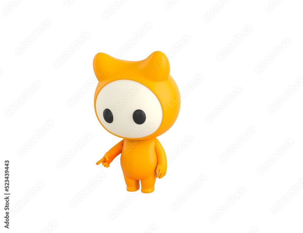 Yellow Monster character pointing to the ground in 3d rendering. Yellow Monster character pointing to the ground in 3d rendering.