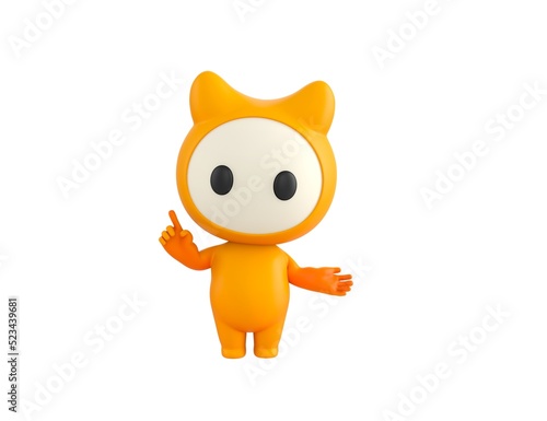 Yellow Monster character giving information in 3d rendering.