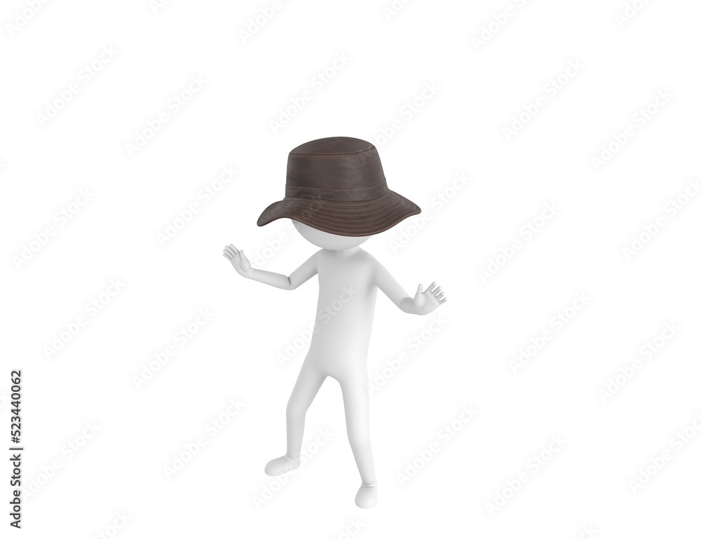 Stick Man Wear Leather Bucket Hat character surprise and shocked in 3d rendering. Stick Man Wear Leather Bucket Hat character surprise and shocked in 3d rendering.