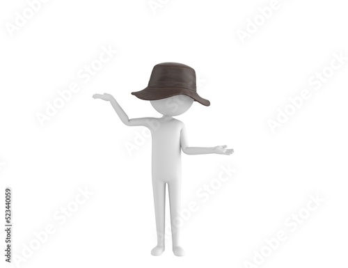 Stick Man Wear Leather Bucket Hat character choosing between two alternatives in 3d rendering.