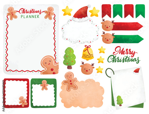 Set of Christmas Planner Journal in Digital Water Color Vector Illustration