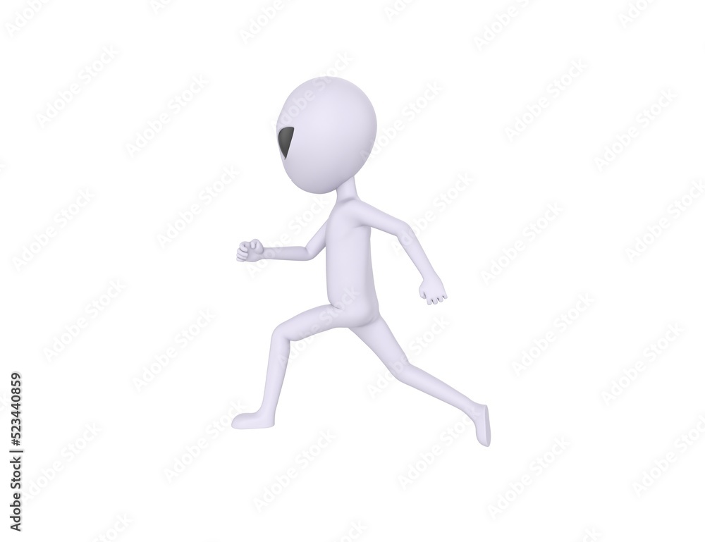 Grey Alien character running to the left side in 3d rendering. Grey Alien character running to the left side in 3d rendering.