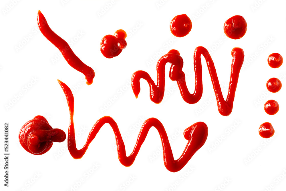 Set of Ketchup stains. Tomato sauce red spots, smears and drops isolated on white background. Set of Ketchup stains. Tomato sauce red spots, smears and drops isolated on white background.