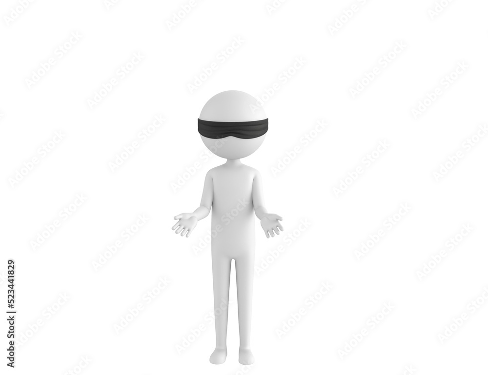 Blind Folded Stick Man character show welcome gesture in 3d rendering. Blind Folded Stick Man character show welcome gesture in 3d rendering.