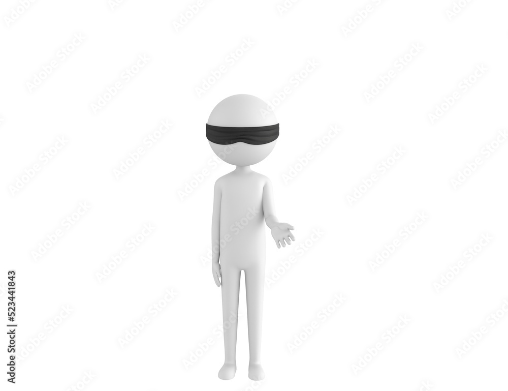 Blind Folded Stick Man character giving his hand in 3d rendering. Blind Folded Stick Man character giving his hand in 3d rendering.