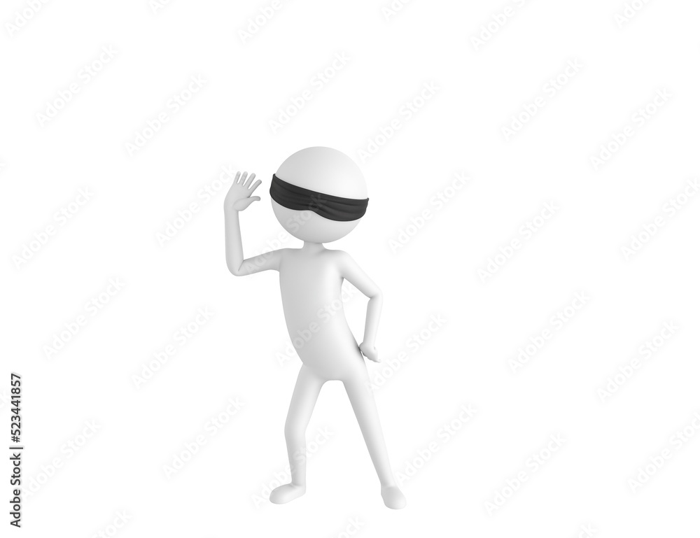Blind Folded Stick Man character hold hand near ear listening rumors in 3d rendering. Blind Folded Stick Man character hold hand near ear listening rumors in 3d rendering.