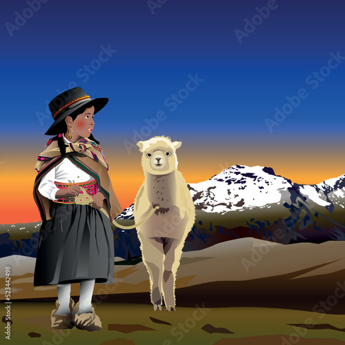 Niña y su alpaquita en los andes