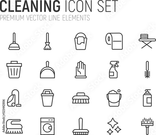 Simple line set of cleaning icons.