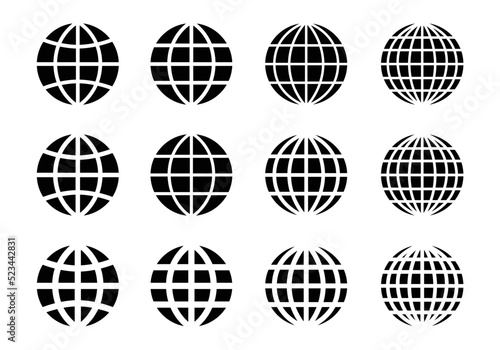 インターネットのアイコン、地球、ネットワーク、シルエット