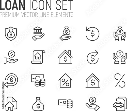 Simple line set of loan icons.