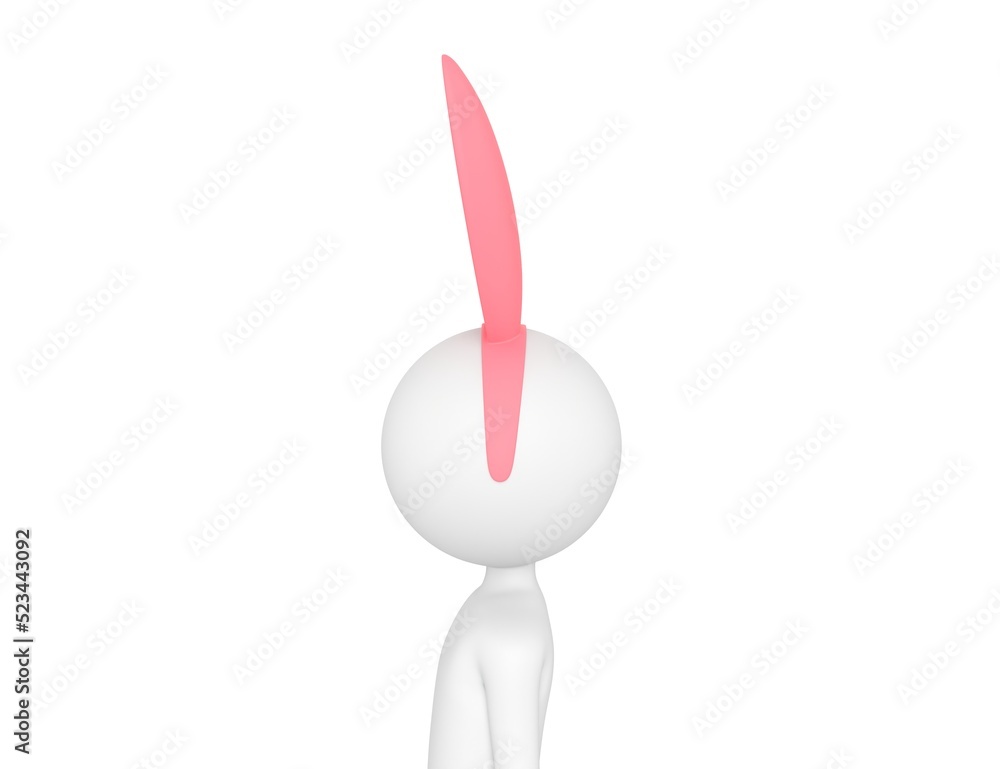 Stick Man Wearing Pink Bunny Headband character looking to side in 3d rendering. Stick Man Wearing Pink Bunny Headband character looking to side in 3d rendering.