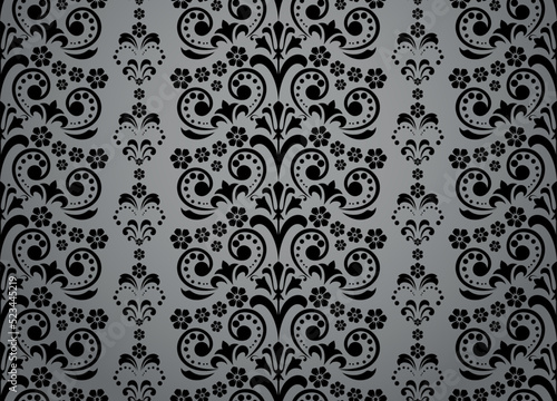 Wallpaper in the style of Baroque. Seamless vector background. Black and gray floral ornament. Graphic pattern for fabric, wallpaper, packaging. Ornate Damask flower ornament
