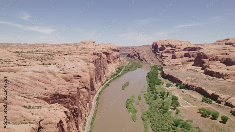 High Aerial shot of Colorado river near Moab, United States High Aerial shot of Colorado river near Moab, United States