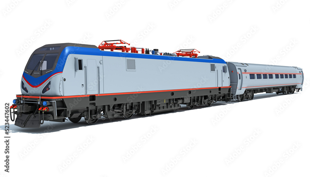 Passenger Train 3D rendering on white background Passenger Train 3D rendering on white background