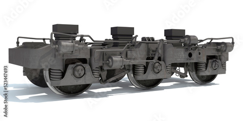 Fotografie Train Trucks Locomotive Wheels 3D rendering on white background