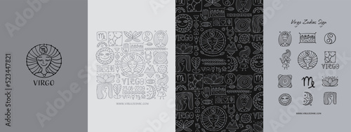 Virgo zodiac sign, Astrology concept art for your project. Horoscope design background. Creative template for cards, banner, social media, print promotional materials. Vector illustration