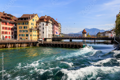 Needle dam in the Reuss river in Lucerne, Switzerland