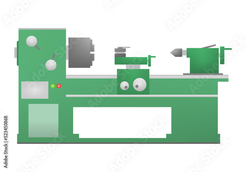 Green modern manual lathe machine industrial factory on white background vector icon design.