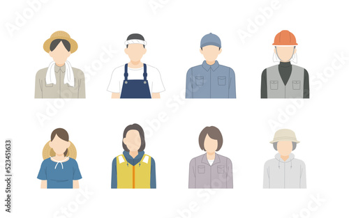 第一次産業　人々　男女　農業　漁業　畜産業　林業　イラスト