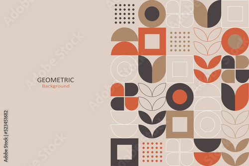 Abstract flat geometric background, template design with the simple shape of circles, squares, and lines. Landing page design, Vector Illustration.