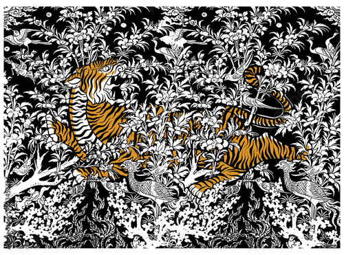 tiger in Thai traditional tattoo, Thai traditional painting in temple, vector