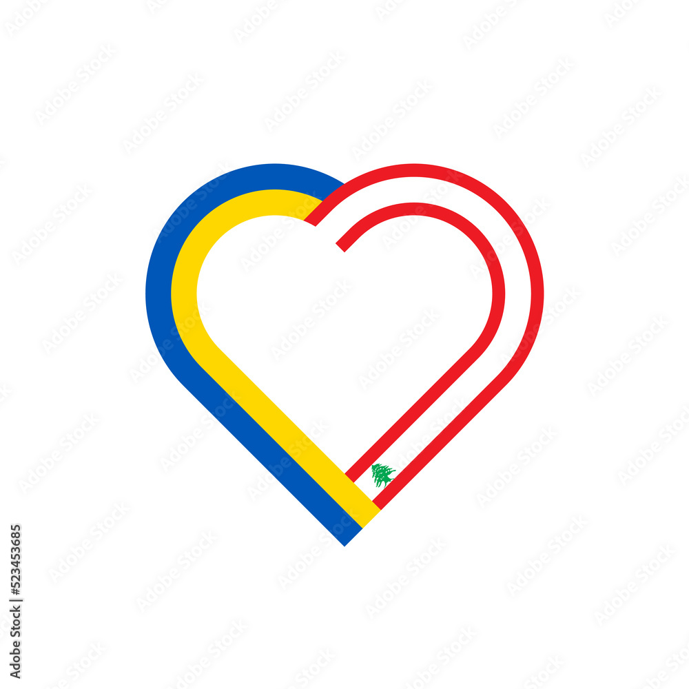 unity concept. heart ribbon icon of ukraine and lebanon flags. vector illustration isolated on white background unity concept. heart ribbon icon of ukraine and lebanon flags. vector illustration isolated on white background