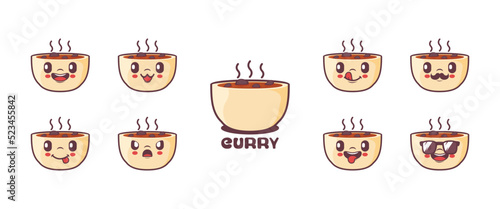 Curry soup cartoon. food vector illustration. icon, emoticons, cartoons