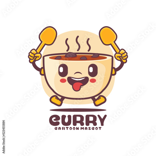 Curry soup cartoon mascot. food vector illustration