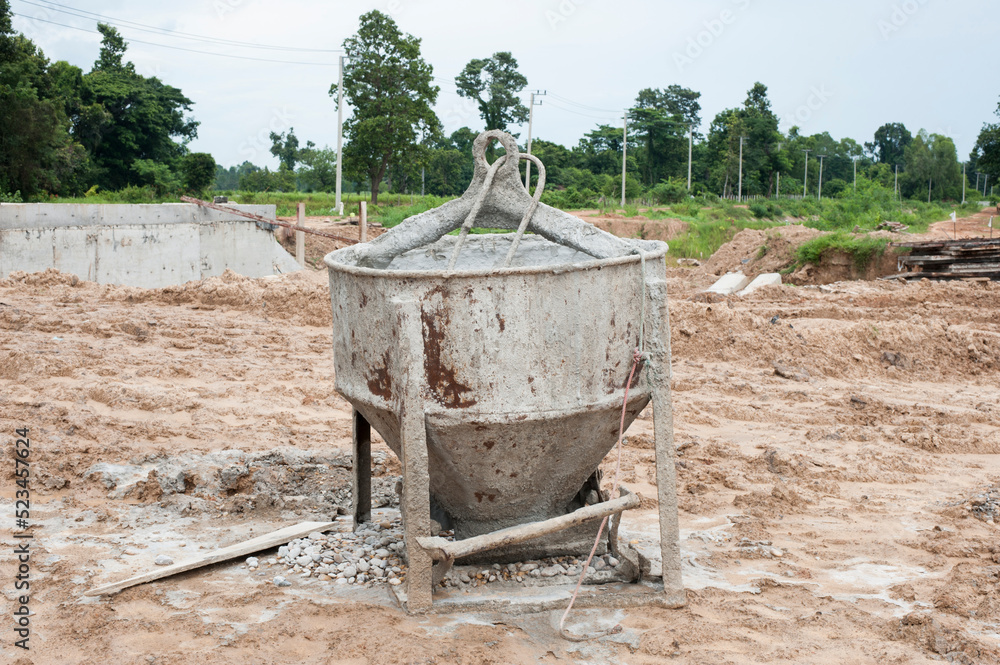 Cement tank made of steel is placed on the ground. Cement tank made of steel is placed on the ground.