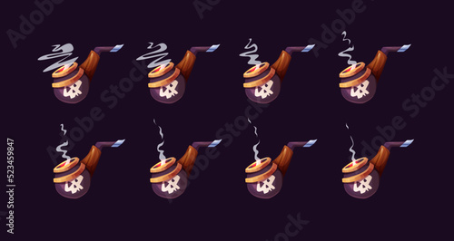 Pirate smoking pipe cartoon vector illustration. Animation sprites set for game. Tobacco pipe.